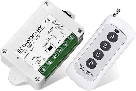 ECO-WORTHY Forward Reverse DC Motor Controller Kit (8V-35V) - 12V/24V Wireless Remote Relay Module for Linear Actuator, Solar Tracker, Industrial Automation & Smart Home DIY