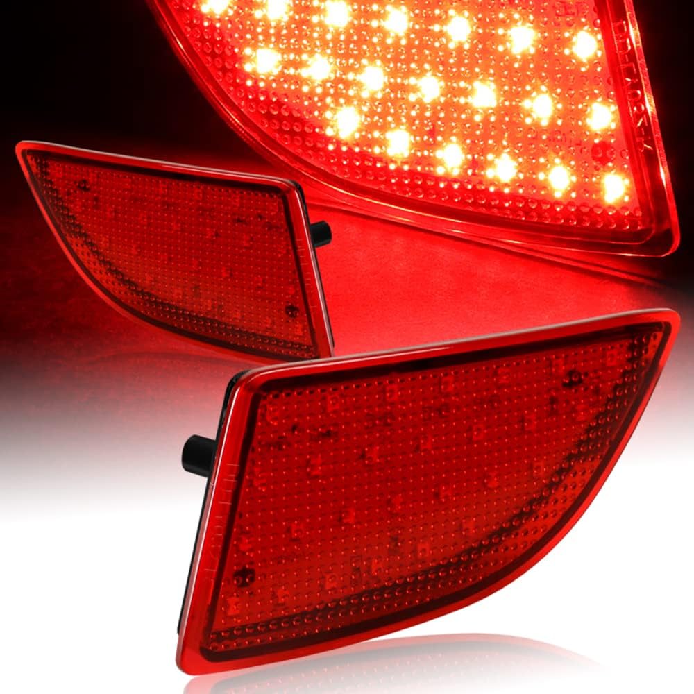 Q1-TECH, Red Lens LED Rear Bumper Reflector Lights for 2014-2018 Mazda 3 Hatchback, Turn Signal & Brake Lights