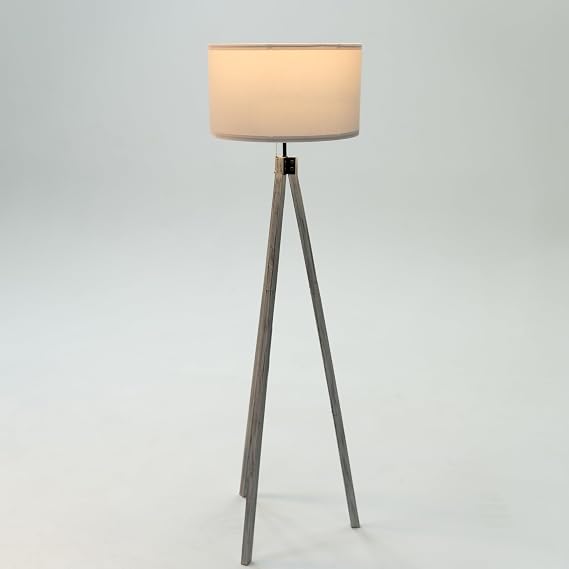 Ozarke Rustic White Wood Tripod Floor Lamp, Mid Century Standing Tall Light with Metal Fabric Modern Design for Living Room, Bedroom & Home Office, Warm 3000K ETL Listed - 60 Inches