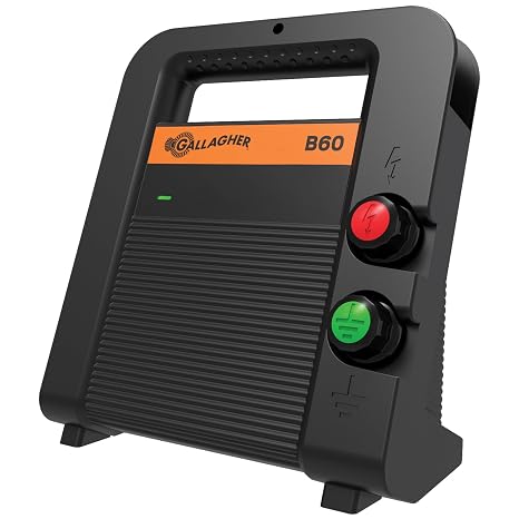 Gallagher B60 Battery Fence Energizer | 0.6 Joule Portable Electric Fence Charger for Livestock & Temporary Fencing | 12V Battery Powered | Powers Up to 15 Miles