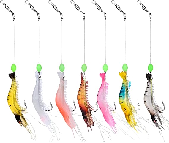 7PCS Shrimp Bait Saltwater Fishing Lures with Hook Soft Shrimp Fishing Tackle for Freshwater Saltwater