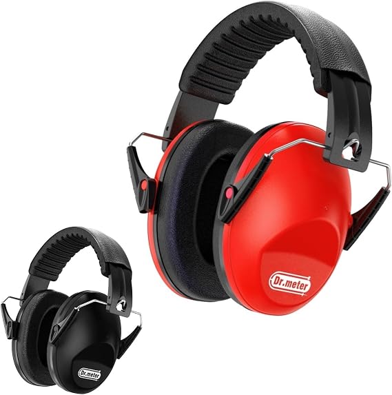 Dr.meter Noise Cancelling Ear Muffs, Black+Red Noise Cancelling Headphones for Kids with Adjustable Head Band, Hearing Protection Earmuffs for Monster Jam, Football Game, Concerts, Air Show