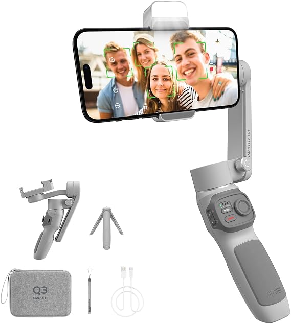 ZHIYUN Zhi Yun Smooth Q3 Combo [Official] Gimbal akıllı telefon stabilizatörü, 3 eksenli cep telefonu gimbal, dokunmatik düğme tipi, iPhone ve Android, Vlogging, YouTube, TikTok için akıllı telefon gimbal