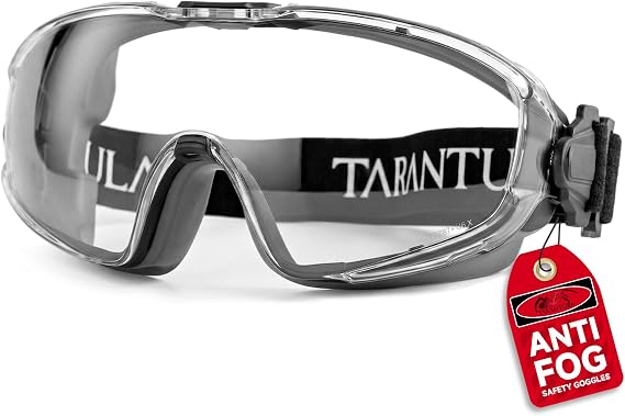 Tarantula ANSI Z87.1+ Safety Goggles Over Glasses, Anti-Fog & Anti-Scratch UV380 Lenses, Adjustable Strap, High-Impact Eye Protection for Lab, Woodworking & DIY, Grey