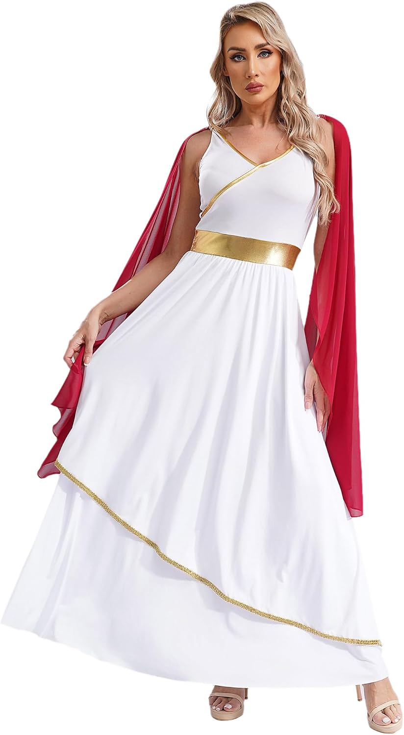 CHICTRY Womens Ancient Greek Dress Halloween Costumes Sleeveless Toga Greece Roman Queen Cosplay Dress