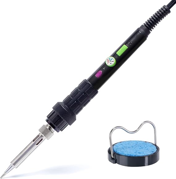 YIHUA 947-III 60W Soldering Iron Kit Temperature Adjustable 428-896F 2-IN-1 Soldering Kit with Simple Soldering Iron Stand and Cleaning Sponge 110V US Power Plug