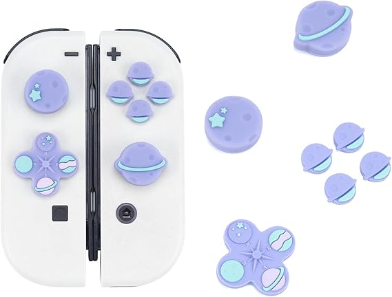 GeekShare Cute Cross D-Pad Button Caps Silicone Thumb Grips Set, ABXY Key Buttons Sticker Joystick Cover Caps Compatible with Nintendo Switch/OLED - Happy Planet