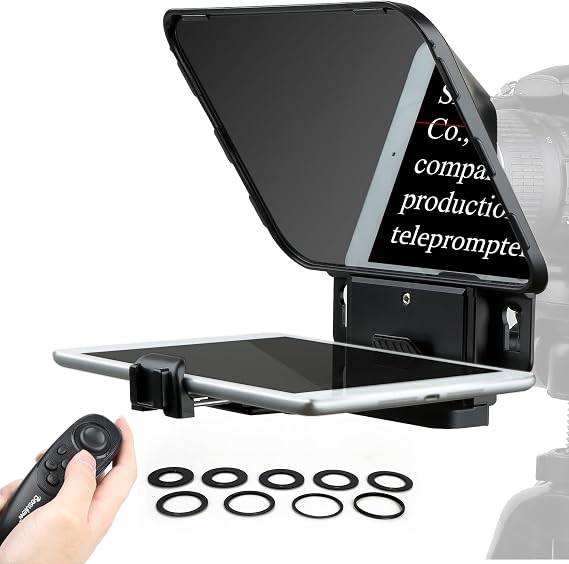 Desview T3 Portable Teleprompter for Camera & Smartphone, Tablet Prompter for iPad up to 10", 70/30 Beam Splitter Glass, 9 Adapter Rings for DSLR, YouTube Video Recording & Live Streaming