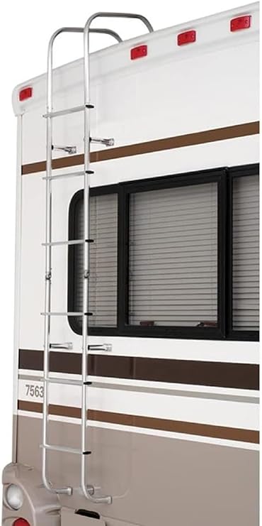 Surco 501L Universal RV/Motorhome Hinged Aluminum Exterior Ladder - Compatible with all RVs Regardless of Make or Model; Brite Dipped Polished Finish