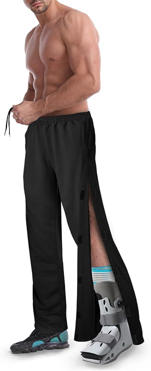 Men's Tearaway Pants for Post Surgery 2 Side Velcro Breakaway Open Bottom Sweatpants Women Loose Fit Rip Off Cotton Pants