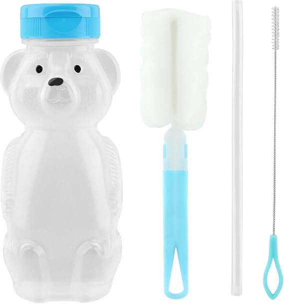 8oz Honey Bear Straw Cup, Honeybear Cup with Stopper, Bear Sippy Cup with Straw, Home Dishwasher Safe Leakproof Water Drinking Cup, Premium Food-Grade Drinking Bottle
