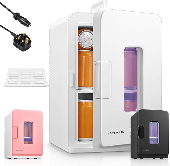 Mini Fridge 15L/21 Cans Mini Fridge for Bedroom, AC+12V DC Power Small Fridge for Car, Office, Travel | Max & ECO Mode, Thermoelectric Cooler and Warmer | for Skincare, Beauty, Drinks | White [Energy Class E]