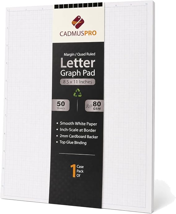 8.5x11 Graph Paper Pad, 80 GSM, 1 Pack, 50 Sheets