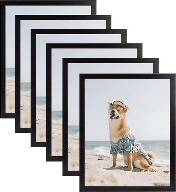 MBC 11x14 Picture Frames in Black, Set of 6, Display Pictures 11x14 with Mat or 8x10 Without Mat, Gallery Photo Frame, Horizontal Vertical