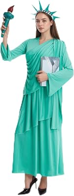TOONRAIN Womens tatue of Liberty Costume Dress Lady Crown Headband Adult Festival Costumes Role Play（Free Torch Style，Meduim