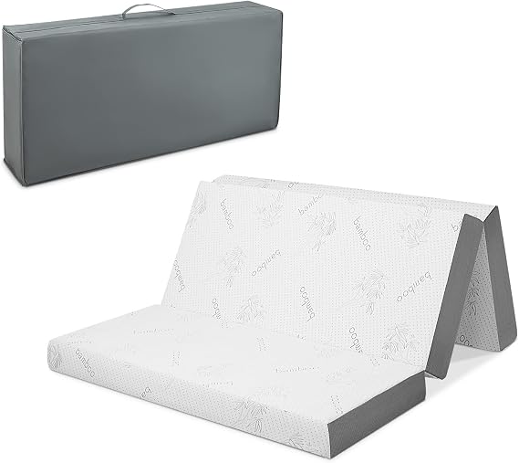 COSTWAY 10cm Thick Folding Mattress, Tri-fold Gel Memory Foam Mattress with Washable Cover, Portable Floor Foldable Mattress for Travel, Camping, Guest Bed, RV and Bedroom (King-150x200cm)