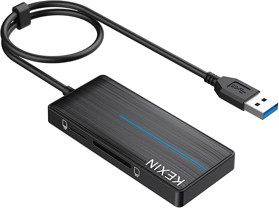 KEXIN USB Hub 3.0 Ultra Slim USB Splitter 3 Multipot Adapter with Card Reader 2ft Cable Extender Hub for HDD, Keybord, Surface Pro (USB A Port)
