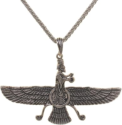 Asoodehdelan Extra Large Sterling Silver Iranian Persian Zoroastrian Farvahar Necklace 18 Chain