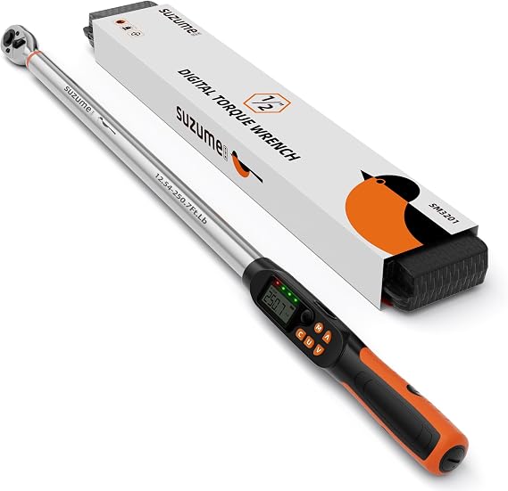 SUZUME Digital Torque Wrench 1/2 Drive (12.5-250.7 Ft. Lb/ 17-340 N.m) | 2% Accuracy with Certify Beep and LED Alarm Peak & Track Dual-Direction Auto Truck SUV Vehicle Tire Machine