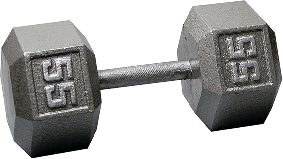 Body-Solid (SDX55) Cast Iron Hexagon Dumbbell, Hand Weights for Men and Women, Weight Dumbbells for Strength Training, Body Building Home Gym Training Gear, 55lb