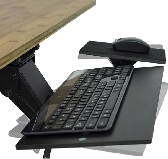Under Desk Keyboard Tray, Pull-Out Keyboard Platform Extender, Ergonomic Height Tilt Adjustable Computer Keyboard Drawer with Mouse Pad, Black