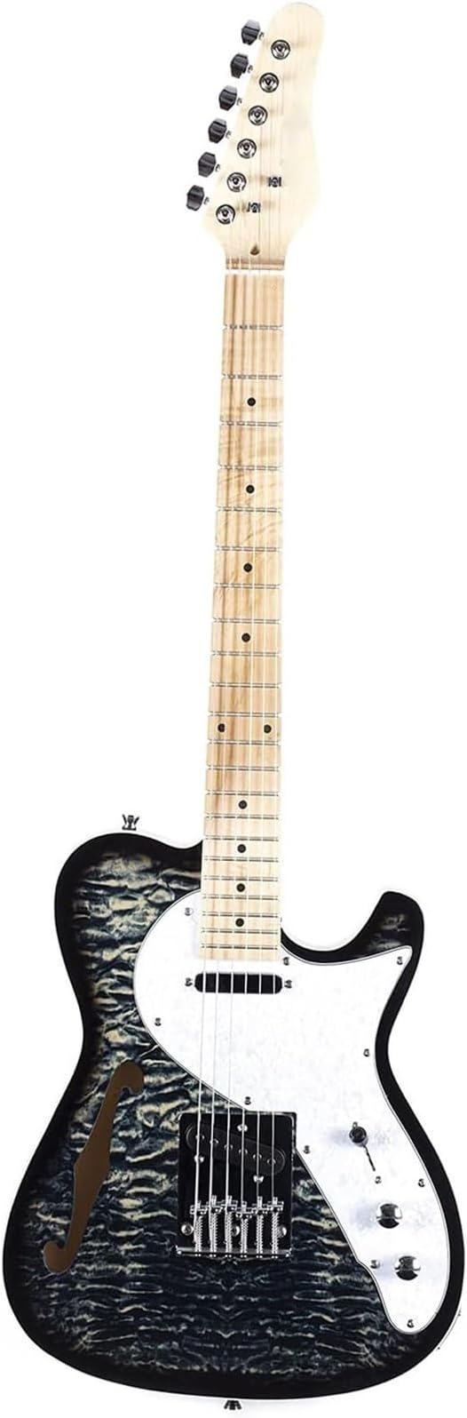 Electric Guitar Starter Beginner Pack Semi Hollow Body Single F Hole Printed Electric Guitar Full Size Basswood With Maple Neck Chrome Hardware