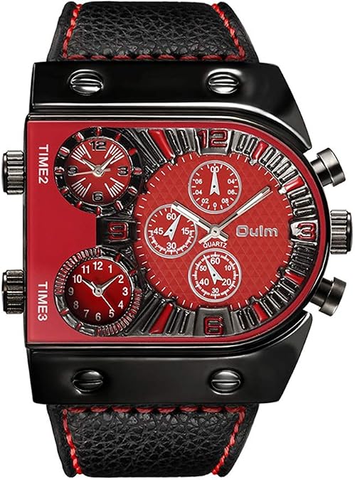 Oulm Men's Fashion Luxury Steampunk Automatic Mechanical Stainless Steel Case Leather Watch