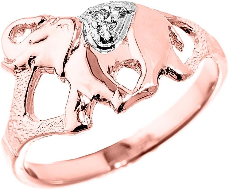 Animal Kingdom Elegant 10k Rose Gold Diamond Elephant Ring (Size 6.25)