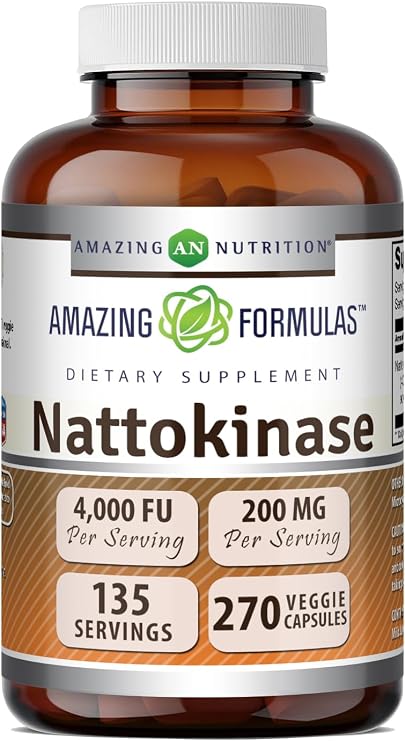 Amazing Formulas Nattokinase Dietary Supplement 100 mg Veggie Capsules Supplement | 2000 FU Enzyme Activity | Non-GMO | Gluten Free | Made in USA (270 Count)