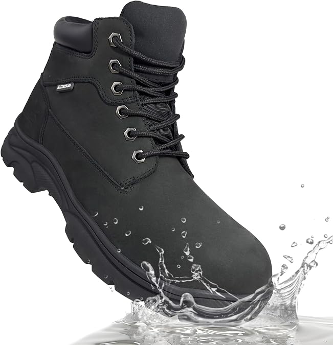 Jacata Men's Work Boots for Construction Waterproof Slip Resistant Leather