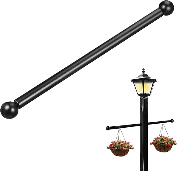 16 Inch Steel Lamp Post Cross Bar Ladder Rest with Removable Knobs, Black, Outdoor Post Light Accessories