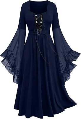 Halloween Costumes Women 2025 Renaissance Gothic Dresses Off Shoulder Lace Bell Sleeve Medieval Dress for Cosplay