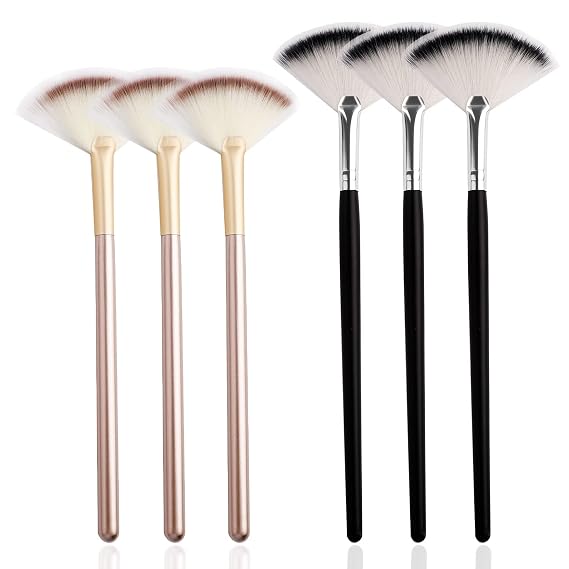 Pimoys Fan Mask Brushes, 6 Pack Soft Facial Applicators, Black/Champagne