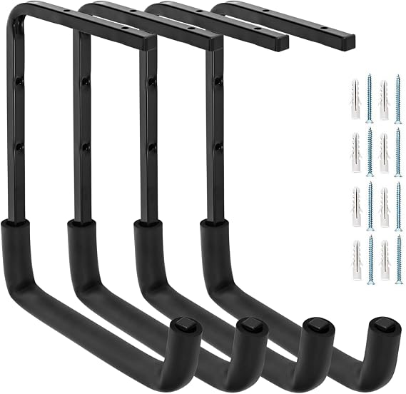 Ceiling Mounted Garage Hooks, Overhead Garage Storage Rack, Utility Ladder Hangers for Lumber Bike Tools (9.45 x 12.6 Inch)