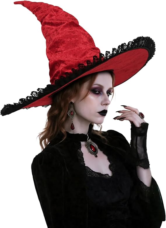 Wicked Witch Hat Lace Witches Hats Velvet Ruched Witch Hat Halloween Costume