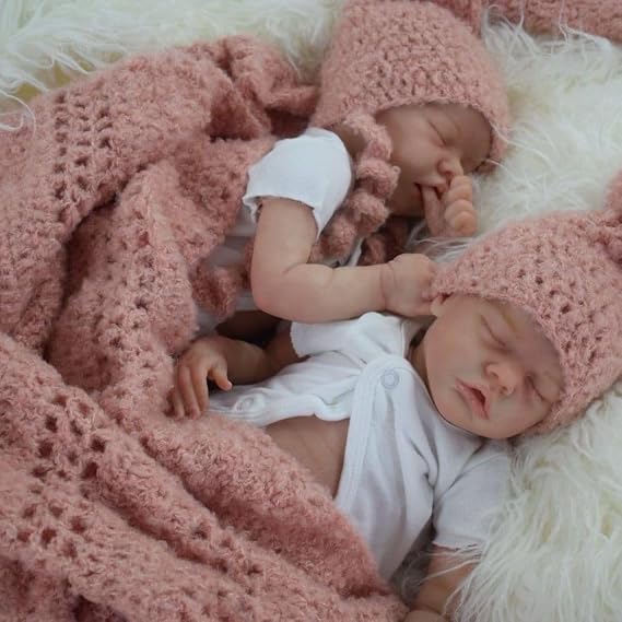 Zero Pam Realistic Twin Girl Reborn Baby Dolls Silicone Full Body, 18 Inch Lifelike Full Vinyl Newborn Baby Girl Twins Real Life Twin Toddler Dolls that Look Real with A Belly Button for Kids 3+