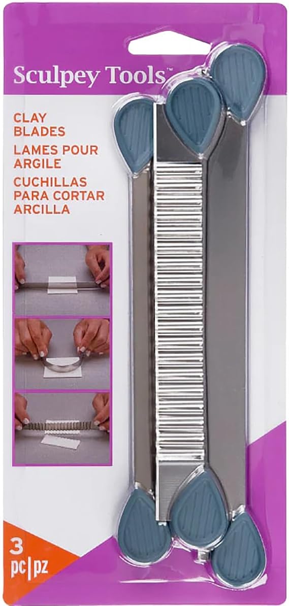 Sculpey 3-Piece Clay Blades, Rigid Wavy & Flexible Stainless-Steel Slicers