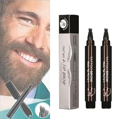 Waterproof Beard Filling Pen Kit for Men - Eyebrow Pencil Filler, Long-Lasting Coverage, Natural Results 2 Pcs Black