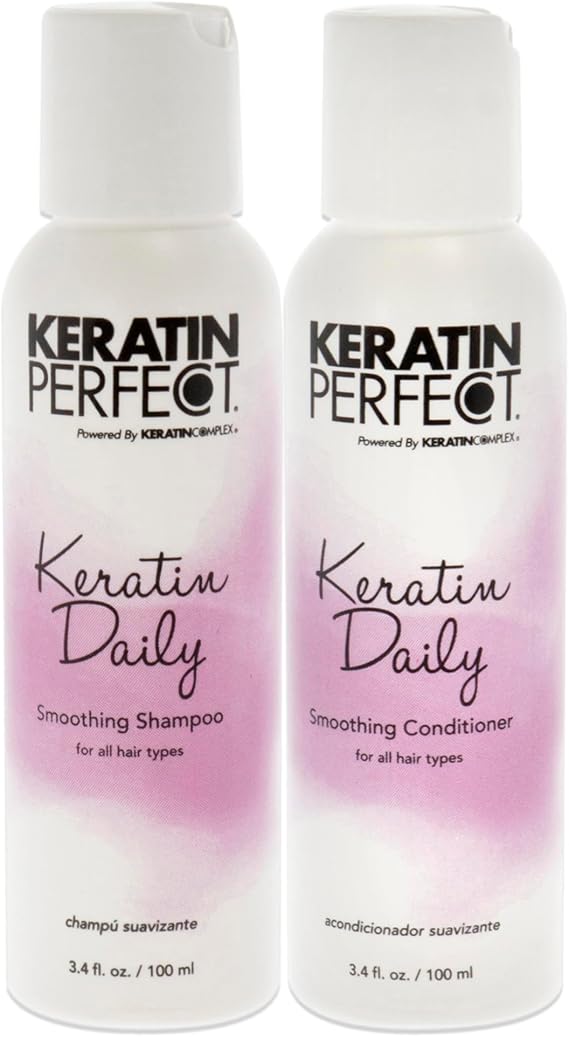 Keratin Perfect Daily Travel Duo - Helps Reduce Heat Damage - Enhances Body and Shine - Safe for Keratin Treated Hair - Travel Friendly - Ideal for All Hair Types - Shampoo and Conditioner - 2 pc