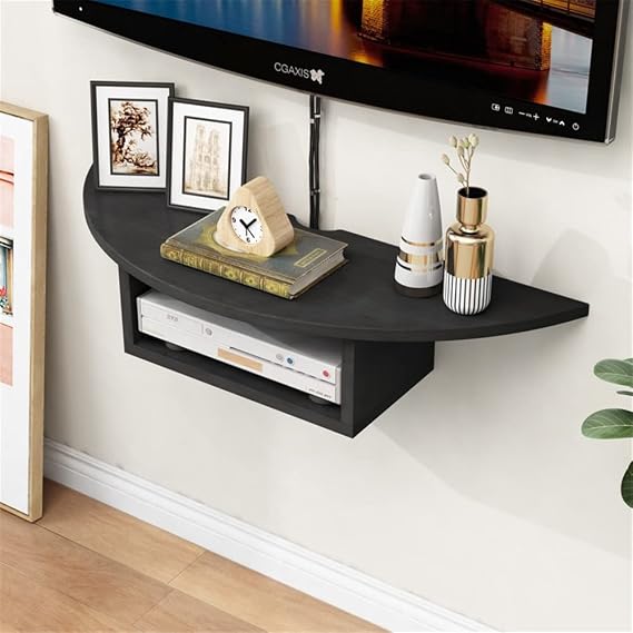 WANLIAN Floating TV Stand Entertainment Wall Shelf Stand, Floating Cable Box Shelf Wall Mounted Media Shelves TV Center Shelf 31.5inch DVD Console Floating Shelf for Under TV (Black)