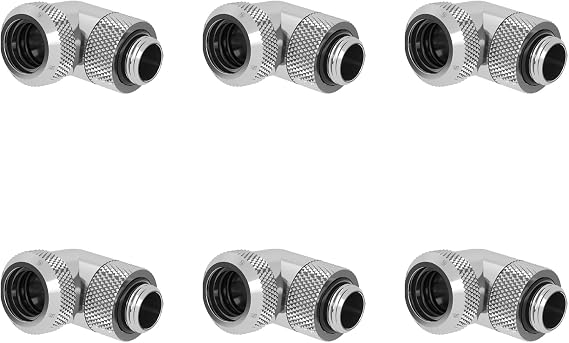 Barrow G1/4" Thread 90 Fitting for OD14mm Hard Tube, Compression 90-Degree Multi-Link Adapter, Rotary Connectors Copper Water Cooling Fittings with Sealed O-Rings (Silver, 6PCS)