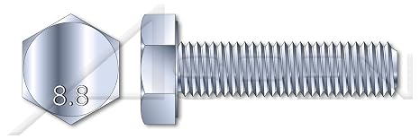(300 pcs) M8 X 70mm, DIN 933 / ISO 4017, Metric, Hex Head Cap Screws Bolts, Full Thread, Class 8.8 Steel, Zinc Plated