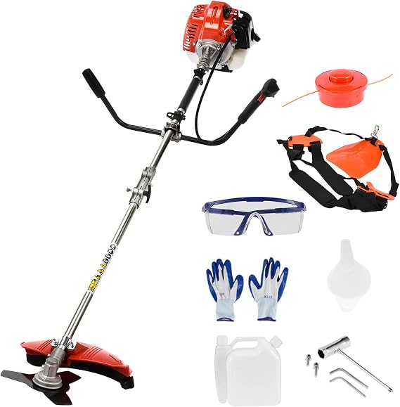 52CC 2-Stroke Gas Weed Eater, 2 in 1 Weed Wacker Gas Powered 3-Teeth Blade, 2.2KW/8500rpm Strong Power Brush Cutter and Gas Hedge Trimmer with U-Handle, for Yard, Garden