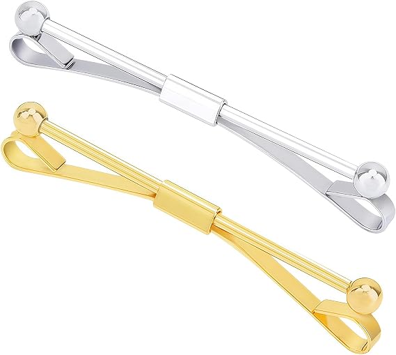 Elandy 2Pcs Mens Tie Clips Shirt Collar Clip Necktie Bar Pinch Clip with Gold Silver Tone Business Tie Pins Collar Holder for Anniversary Wedding Party Meeting