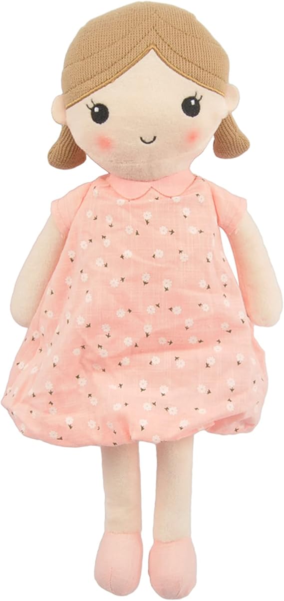 Linzy Toys, Soft Plush Light Pink Blue Emily Rag Doll for Girl, 15" My First Rag Doll, Munecas de Trapo para Nina, Embroidered Face, Safe for All Ages (89835)