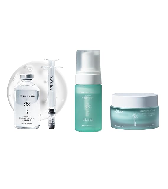 Glow Caviar Complete Hydration & Glow Set Bubble Toner, Ampoule & Cream with Green Caviar Liposomal PDRN, Niacinamide & Ferulic Acid Korean Skincare for Sensitive & Dry Skin