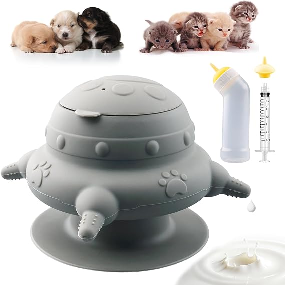 Pet Nursing Kit, Puppy Milk Feeder Bottle, Silicone Feeding Nipple for All Breed of Puppy, Kittens and Other Animals (Grey)