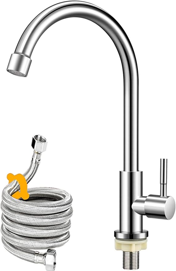 Brushed Nickel Cold Water Only Faucet SUS304 Stainless Steel Single Handle Single Hole Cold Water Sink Faucet for Kitchen,Outdoor