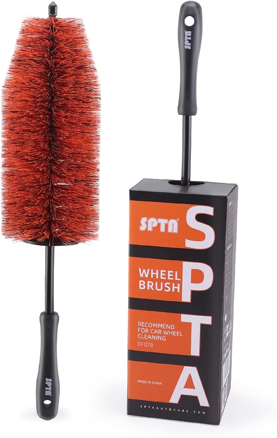 SPTA Car Wheel Cleaning Brush, Premium Detailing Wheel Brush for All Vehicle Types 17.7" Ultra-Soft and Scratch-Free Reusable Rim, Car Detailing Brush Tool for Rims & Tires for Deep Cleaning