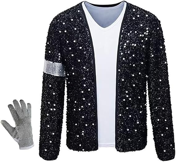 Sequin Jackets(Suit/Coat)+Gloves(Right) Costumes Halloween Christmas Dances Cosplay Parties Role Playing Fancy Dress Retro Punk Costumes Coat Clothing Womens Man BLACK 3XL